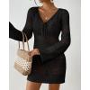 imageBsubseach Women Swimsuit Crochet Coverup Long Sleeve V Neck Beach Knit Bathing Suits Cover Ups Mesh Bikini Hollow Out DressBlack