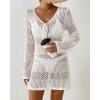 imageBsubseach Women Swimsuit Crochet Coverup Long Sleeve V Neck Beach Knit Bathing Suits Cover Ups Mesh Bikini Hollow Out DressWhite
