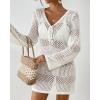 imageBsubseach Women Swimsuit Crochet Coverup Long Sleeve V Neck Beach Knit Bathing Suits Cover Ups Mesh Bikini Hollow Out DressWhite