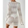 imageBsubseach Women Swimsuit Crochet Coverup Long Sleeve V Neck Beach Knit Bathing Suits Cover Ups Mesh Bikini Hollow Out DressWhite