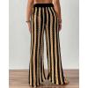 imageBsubseach Womens Crochet Swimsuit Coverup Pants Striped High Waisted Drawstring Sexy Sheer Mesh Knit Wide Leg Beach PantsBlack Brown
