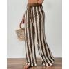 imageBsubseach Womens Crochet Swimsuit Coverup Pants Striped High Waisted Drawstring Sexy Sheer Mesh Knit Wide Leg Beach PantsCream  Brown Stripes
