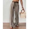 imageBsubseach Womens Crochet Swimsuit Coverup Pants Striped High Waisted Drawstring Sexy Sheer Mesh Knit Wide Leg Beach PantsCream  Brown Stripes