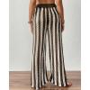 imageBsubseach Womens Crochet Swimsuit Coverup Pants Striped High Waisted Drawstring Sexy Sheer Mesh Knit Wide Leg Beach PantsCream  Brown Stripes