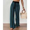 imageBsubseach Womens Crochet Swimsuit Coverup Pants Striped High Waisted Drawstring Sexy Sheer Mesh Knit Wide Leg Beach PantsNavy  Black Stripes