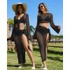 imageBsubseach Womens Summer 2 Piece Swimsuit Cover Ups Set Sexy Crochet Bathing Suit Hollow Out Bikini Coverup Beach SwimwearBlack