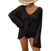 imageBsubseach Beach Cover Up Sexy Hollow Out Crochet Cover Up Lantern Sleeve Knitted Beach Outfits Bathing Suit Cover UpBlack