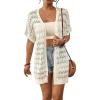 imageBsubseach Crochet Bathing Suit Cover Up for Women Boho Kimono Casual Swimsuit Cover Ups Knitted Mesh Open Front OutwearWhite