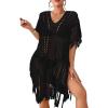 imageBsubseach Crochet Coverups for Women Tassel Hollow Out Slit Swimsuit Coverup Bathing Suit Cover Up Beach DressBlack