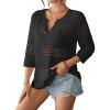 imageBsubseach Crochet Tops for Women 34 Sleeve Swimsuit Coverup Beach Vacation Clothes Spring Summer SweatersBlack