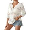 imageBsubseach Crochet Tops for Women 34 Sleeve Swimsuit Coverup Beach Vacation Clothes Spring Summer SweatersOffwhite