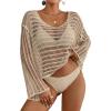 imageBsubseach Crochet Tops for Women Long Sleeve Beach Swimsuit Coverup Mesh Knit Crop Top Bathing Suit Cover UpApricot