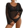 imageBsubseach Crochet Tops for Women Long Sleeve Beach Swimsuit Coverup Mesh Knit Crop Top Bathing Suit Cover UpBlack