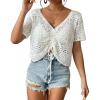 imageBsubseach Swimsuit Coverup for Women 2025 Summer Crochet Bathing Suit Cover Ups Hollow Out Short Sleeve Knit TopsWhite