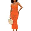 imageBsubseach Swimsuit Crochet Beach Coverup  Women Hollow Out Knit Swim Cover Up Dress Spaghetti Strap Backless DressesOrange