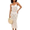 imageBsubseach Swimsuit Crochet Beach Coverup  Women Hollow Out Knit Swim Cover Up Dress Spaghetti Strap Backless DressesWhite