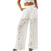 imageBsubseach Women Crochet Beach Cover Up Pants Sheer Wide Leg Drawstring Summer Swimsuit Coverup Long Pants with PocketsWhite