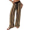 imageBsubseach Womens Crochet Swimsuit Coverup Pants Striped High Waisted Drawstring Sexy Sheer Mesh Knit Wide Leg Beach PantsBlack Brown