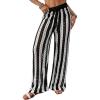 imageBsubseach Womens Crochet Swimsuit Coverup Pants Striped High Waisted Drawstring Sexy Sheer Mesh Knit Wide Leg Beach PantsBlack White