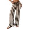 imageBsubseach Womens Crochet Swimsuit Coverup Pants Striped High Waisted Drawstring Sexy Sheer Mesh Knit Wide Leg Beach PantsCream  Brown Stripes