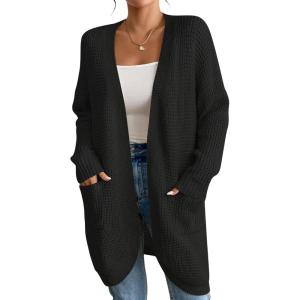imageBsubseach Cardigan Sweaters for Women Fall Outfits Open Front Crochet Sweater with PocketBlack