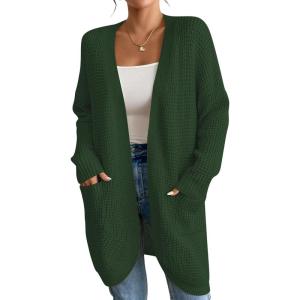 imageBsubseach Cardigan Sweaters for Women Fall Outfits Open Front Crochet Sweater with PocketGreen