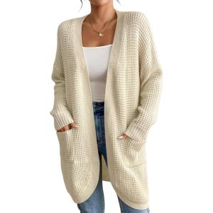 imageBsubseach Cardigan Sweaters for Women Fall Outfits Open Front Crochet Sweater with PocketLight Apricot