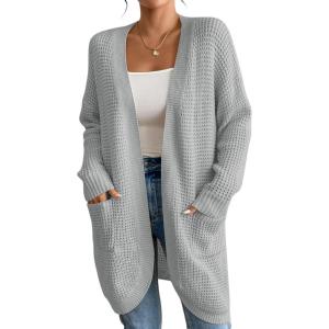 imageBsubseach Cardigan Sweaters for Women Fall Outfits Open Front Crochet Sweater with PocketLight Grey