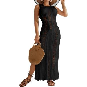 imageBsubseach Crochet Cover Up for Women Knit Swimsuit Coverups Hollow Out Sleeveless Swim Coverup Summer Beach DressBlack 3