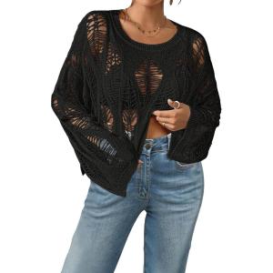 imageBsubseach Crochet Cropped Tops for Women Spring Summer Knit Hollow Out Bathing Suit Beach Cover Up Tops 2025Black