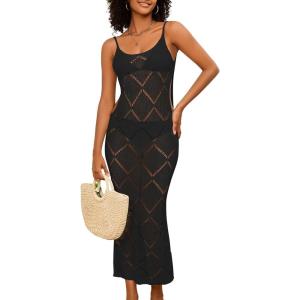 imageBsubseach Swimsuit Crochet Beach Coverup  Women Hollow Out Knit Swim Cover Up Dress Spaghetti Strap Backless DressesBlack