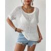 imageBsubseach Crochet Tops for Women Short Sleeve Cover Ups for Swimwear Women Knit Hollow Out Sweater Mesh Top 2025 Off White L