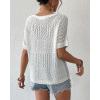 imageBsubseach Crochet Tops for Women Short Sleeve Cover Ups for Swimwear Women Knit Hollow Out Sweater Mesh Top 2025 Off White L