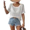 imageBsubseach Crochet Tops for Women Short Sleeve Cover Ups for Swimwear Women Knit Hollow Out Sweater Mesh Top 2025 Off White L