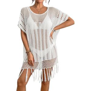 imageBsubseach Crochet Swimsuit Coverup Bohemian Bathing Suit Cover Up for Women Hollow Out Knit Beach DressWhite