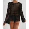 imageBsubseach Crochet Bathing Suit Cover Up for Women Beach Coverup Tops Hollow Out Swimwear Vacation OutfitsBlack