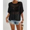 imageBsubseach Women Crochet Top Short Sleeve Swimsuit Coverup Summer Hollow Out Knit Tops Beach Cover UpBlack