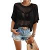 imageBsubseach Women Crochet Top Short Sleeve Swimsuit Coverup Summer Hollow Out Knit Tops Beach Cover UpBlack