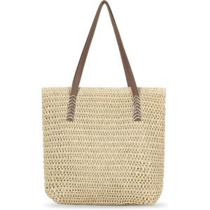 imageBsubseach Beach Bags for Women Straw Tote Bag Crochet Large Woven Shoulder Purse Handbag Summer Hobo Bag for VacationBeige