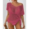 imageBsubseach Bathing Suit Cover Up for Women Hollow Out Crochet Coverups Beach Dress 2025 Vacation OutfitsHot Pink