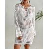 imageBsubseach Casual Women Swim Cover Up Long Sleeve Beach Dress Sexy Crochet CoverupWhite