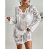 imageBsubseach Casual Women Swim Cover Up Long Sleeve Beach Dress Sexy Crochet CoverupWhite