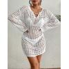 imageBsubseach Casual Women Swim Cover Up Long Sleeve Beach Dress Sexy Crochet CoverupWhite
