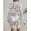 imageBsubseach Casual Women Swim Cover Up Long Sleeve Beach Dress Sexy Crochet CoverupWhite