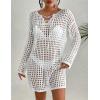 imageBsubseach Casual Women Swim Cover Up Long Sleeve Beach Dress Sexy Crochet CoverupWhite
