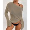 imageBsubseach Crochet Cover Ups for Women Bathing Suit Cover Up Dress Mesh Beach TopKhaki