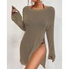 imageBsubseach Crochet Cover Ups for Women Bathing Suit Cover Up Dress Mesh Beach TopLight Brown