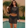 imageBsubseach Womens 2 Piece Crochet Cover Up Set Beach Cover Ups Swimwear Skirt Hollow Out Knit Coverup SetsBlack