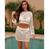 imageBsubseach Womens 2 Piece Crochet Cover Up Set Beach Cover Ups Swimwear Skirt Hollow Out Knit Coverup SetsWhite