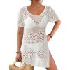 imageBsubseach Bathing Suit Cover Up for Women Hollow Out Crochet Coverups Beach Dress 2025 Vacation OutfitsWhite